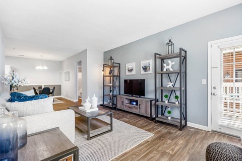 a living room with a couch and a tv